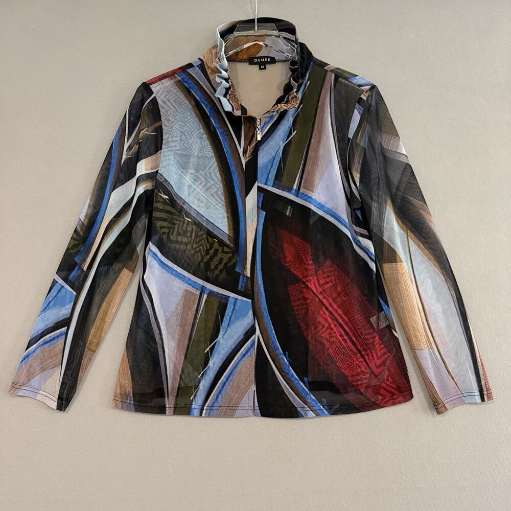 Damee Inc Mesh Jacket Size Medium Multicolor Wired Collar Artsy Lagenlook